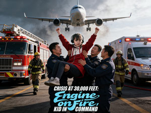 Crisis at 30,000 Feet: Engine on Fire, Kid in Command ： A child at the helm, with a heart as big as the sky and a spirit as powerful as a giant